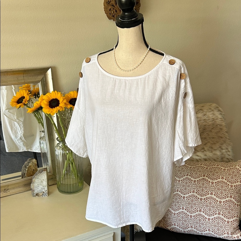 Soft Surroundings 1X white linen boxy Boho blouse top lagenlook​